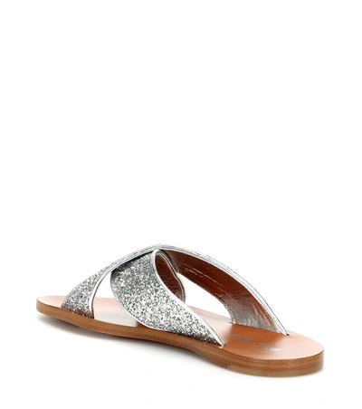 Shop Miu Miu Glitter And Leather Sandals In Metallic
