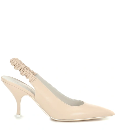 Shop Bottega Veneta Leather Slingback Pumps In Beige