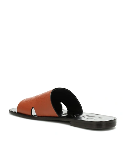 Shop Loewe Anagram Leather Slides In Brown