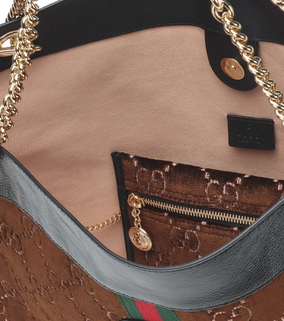 Shop Gucci Large Rajah Velvet Tote In Brown