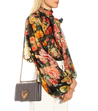Shop Dolce & Gabbana Medium Devotion Leather Shoulder Bag In Grey