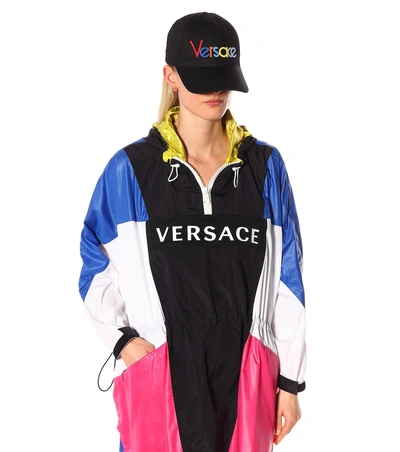 Shop Versace Embroidered Cotton Baseball Cap In Black