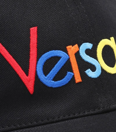 Shop Versace Embroidered Cotton Baseball Cap In Black