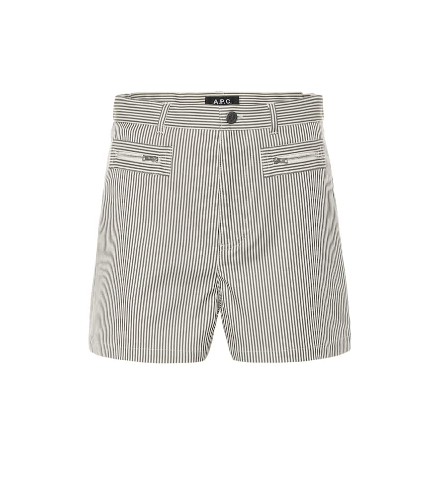 A.P.C. Angie Striped Stretch Cotton Shorts In Grey | ModeSens