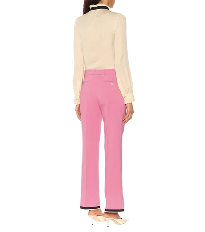 Shop Gucci Stretch Crêpe Mid-rise Pants In Pink