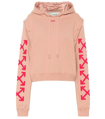 Shop Off-white Cropped Cotton Hoodie In Pink