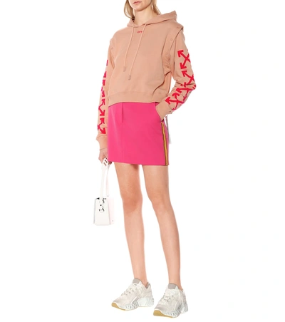 Shop Off-white Cropped Cotton Hoodie In Pink