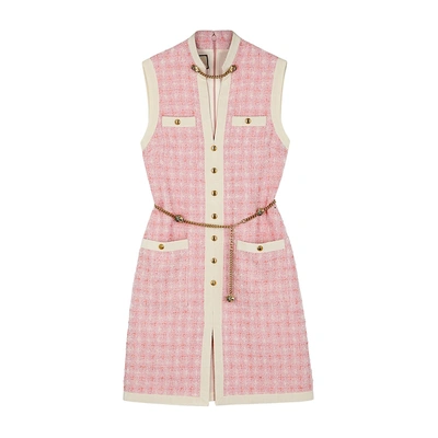 Shop Gucci Pink Embellished Tweed Dress