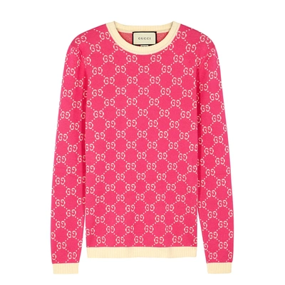 Shop Gucci Gg-intarsia Pink Cotton Jumper