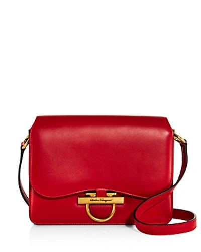 Shop Ferragamo Medium Classic Flap Shoulder Bag In Lipstick Red/gold