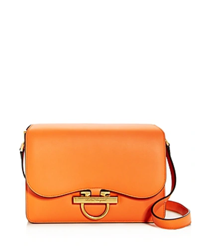 Shop Ferragamo Medium Classic Flap Shoulder Bag In Tangerine Orange/gold