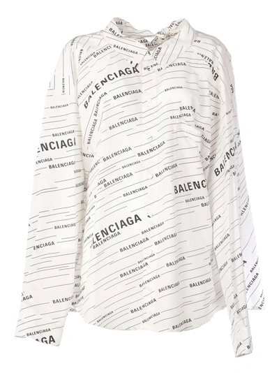 Shop Balenciaga Oversized Logo Printed Shirt In White Black