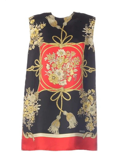 Shop Gucci Flowers And Tassels Tunic Top In Red Black