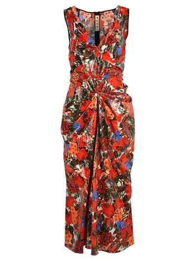 Shop Marni Draped Floral Print Dress In Red Flower Print