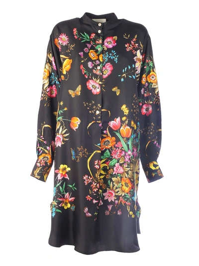 Shop Gucci Floral Printed Dress In Nero