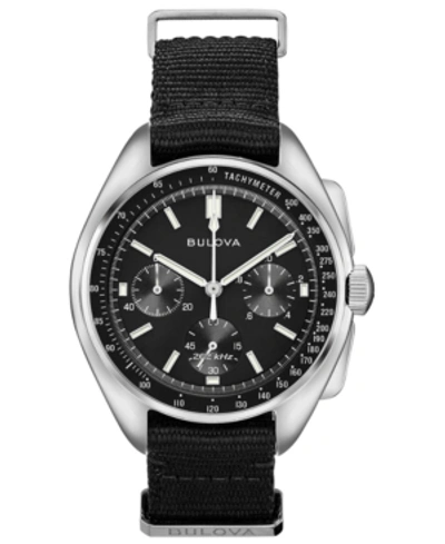 Shop Bulova Men's Chronograph Lunar Pilot Archive Series Black Polyester Strap Watch 45mm