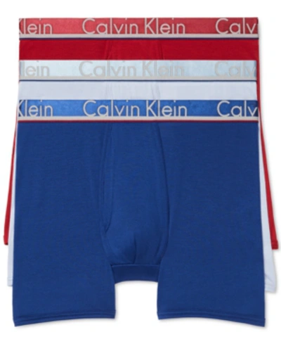 Shop Calvin Klein Men's Comfort Microfiber Boxer Brief 3 Pack In Biking Red/dusty Blue/capsize