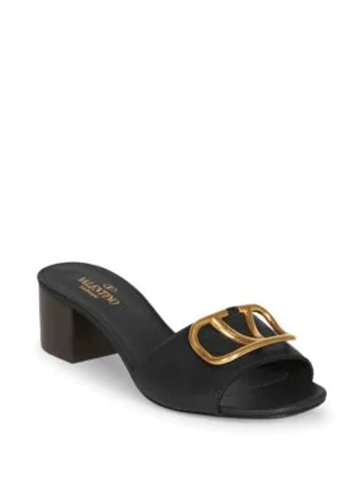 Shop Valentino Women's Vlogo Leather Mules In Black