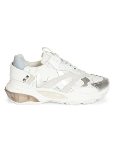 Shop Valentino Bounce Leather Sneakers In White