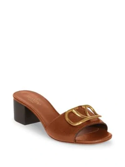 Shop Valentino Women's Vlogo Leather Mules In Camel