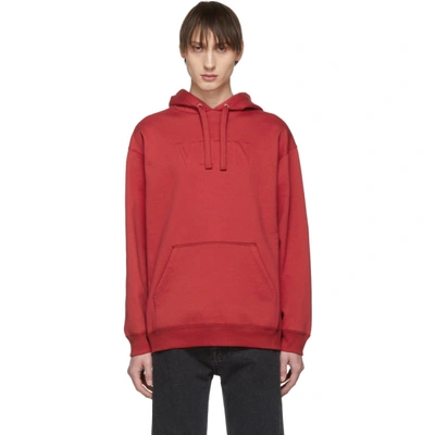 Shop Valentino Red Raised Vltn Logo Hoodie In 157 Red