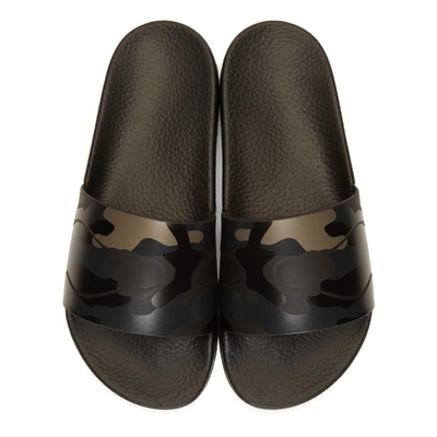 Shop Valentino Black  Garavani Camo Pool Slides In E43 Black