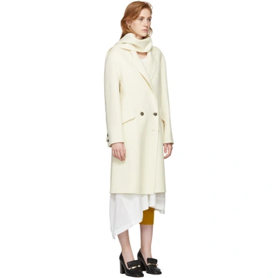 Shop Jw Anderson Off-white Wool Scarf Coat In Ivory