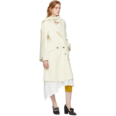 Shop Jw Anderson Off-white Wool Scarf Coat In Ivory