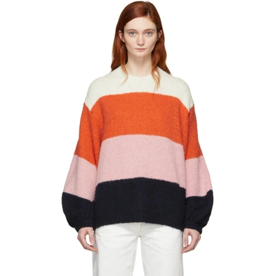 Shop Acne Studios Pink And Navy Striped Kazia Sweater In Coral/navy