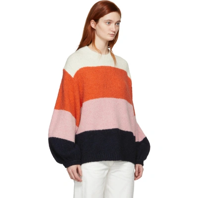 Shop Acne Studios Pink And Navy Striped Kazia Sweater In Coral/navy