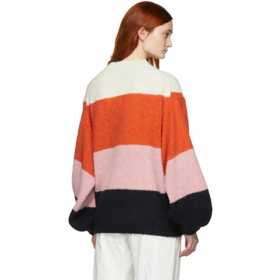 Shop Acne Studios Pink And Navy Striped Kazia Sweater In Coral/navy