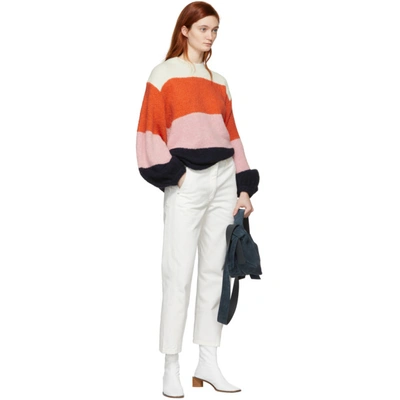 Shop Acne Studios Pink And Navy Striped Kazia Sweater In Coral/navy