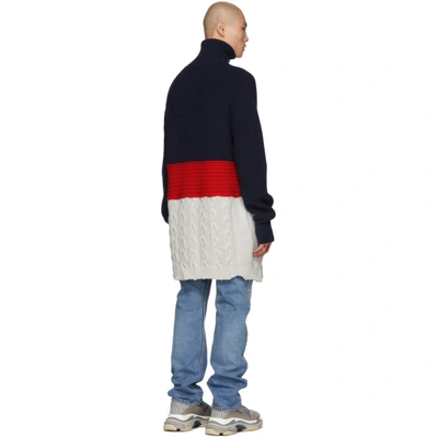 Shop Balenciaga Navy And Red High Neck Sweater