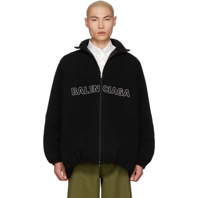 Balenciaga Zip-up Logo Virgin Wool-blend Jacket In Black | ModeSens