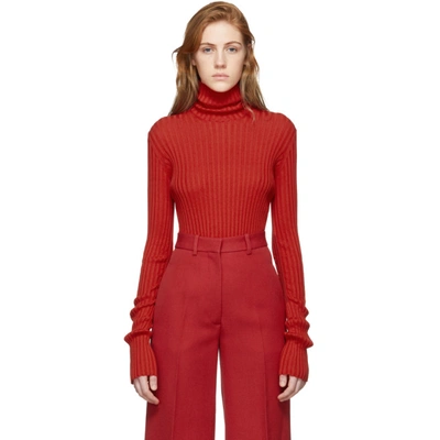 Shop Victoria Beckham Red Sleeve Gathers Polo Turtleneck In Bright Red