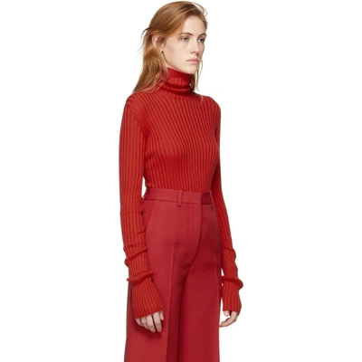 Shop Victoria Beckham Red Sleeve Gathers Polo Turtleneck In Bright Red