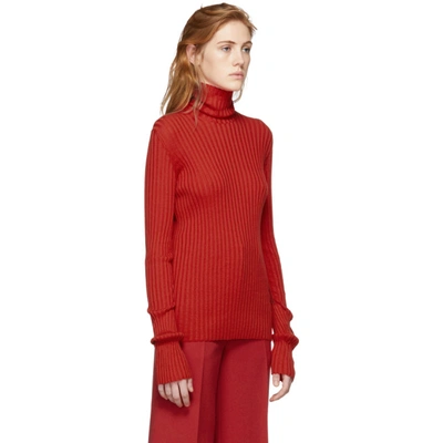 Shop Victoria Beckham Red Sleeve Gathers Polo Turtleneck In Bright Red