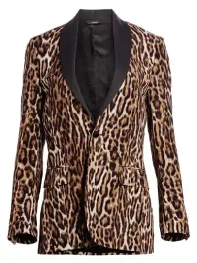 Shop R13 Shawl-lapel Leopard-print Blazer
