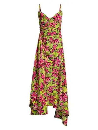 Shop Michael Kors Daisy Floral Crepe De Chine Asymmetric Dress In Flamingo