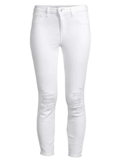 Shop L Agence Margot High-rise Ankle Skinny Distressed Jeans In Blanc Destroyed