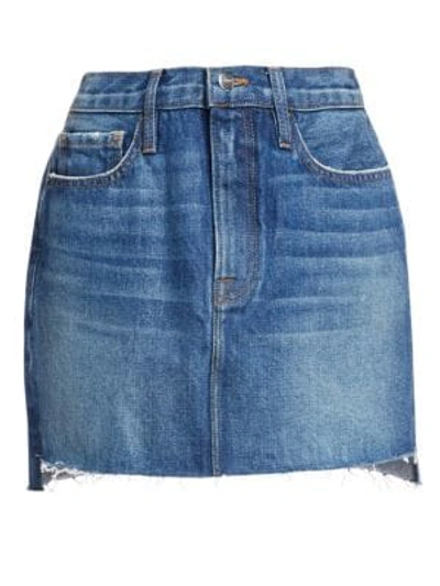 Shop Frame Le Mini Raw Jean Skirt In Casablanca