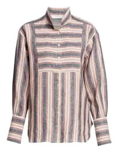 Shop Frame Striped Bib Linen Button-down Shirt In Natural White Multi