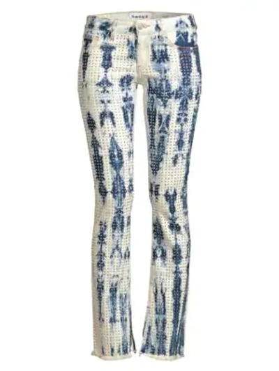 Shop Frankie B Kate Crystal Low-rise Flare Jeans In Indigo Tye Die