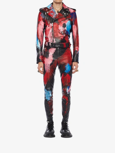 Shop Alexander Mcqueen Painter's Palette Leather Biker Jacket In Black/multicolor