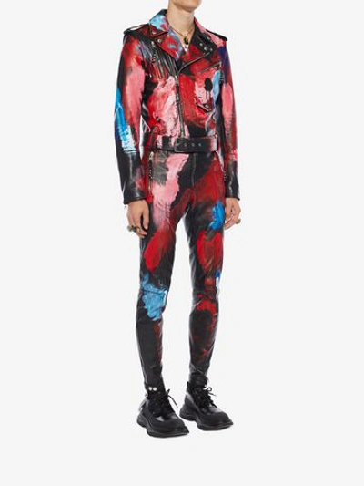 Shop Alexander Mcqueen Painter's Palette Leather Biker Jacket In Black/multicolor