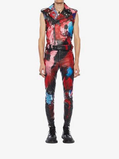 Shop Alexander Mcqueen Painter's Palette Leather Biker Jacket In Black/multicolor