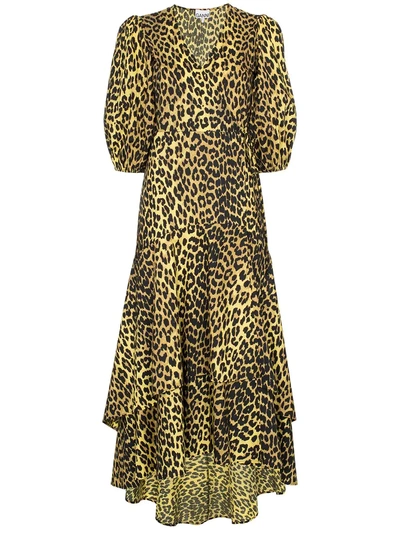 Shop Ganni Bijou Leopard Print Dress - Yellow