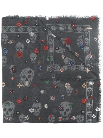 Shop Alexander Mcqueen Skull Print Scarf - Grey