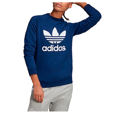 Shop Adidas Originals Women's Originals Trefoil Fleece Crew Sweatshirt, Blue