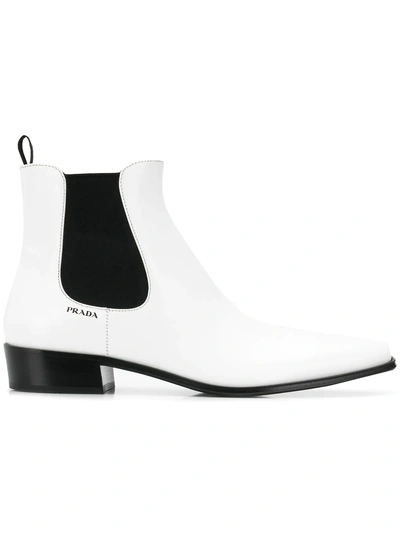 Shop Prada Classic Chelsea Boots - White